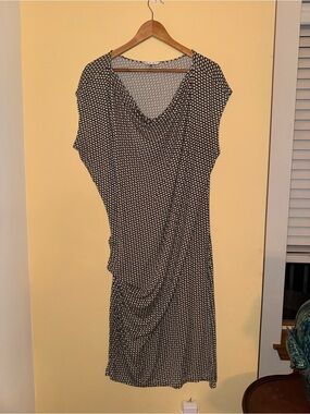 CAbi Black and White Draped Midi Dress